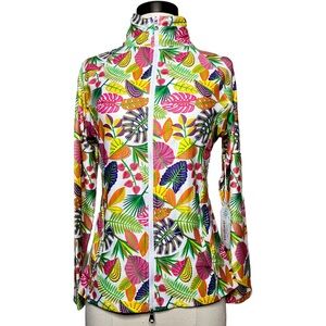 Tee 2 Sea Multi Floral Zip Jacket Size XS Golf Mock Neck Top Golfing Sustainable